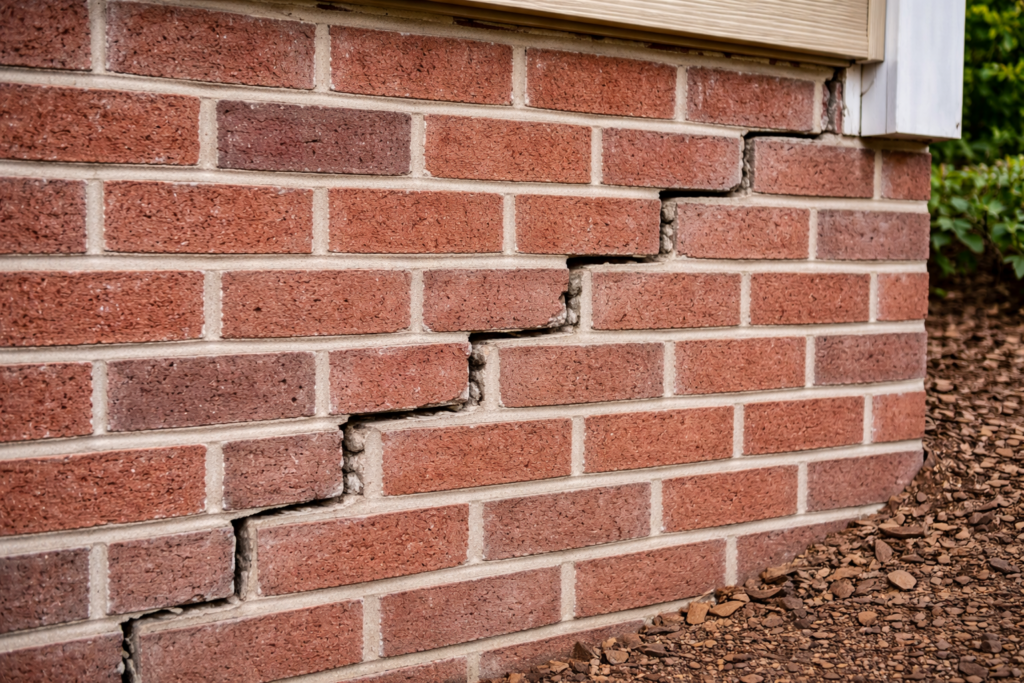 Stair-step crack pattern in brick foundation in Star Idaho